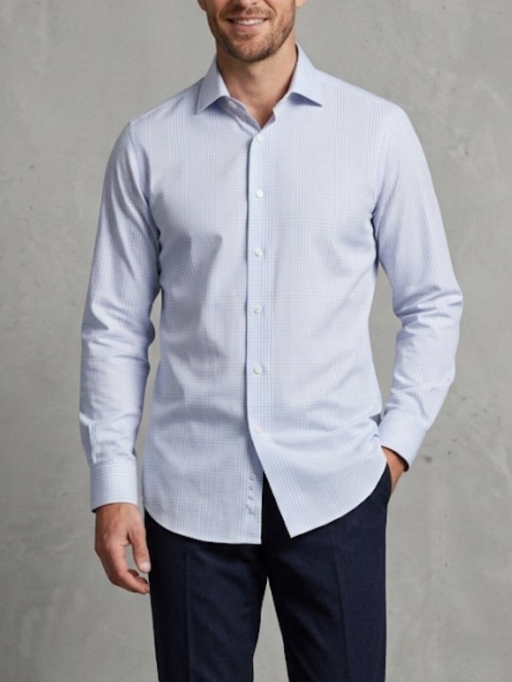 Emanuel  Berg YOGA Modern Fit Dress Shirt Checked Classic Button Up Mens Size 16